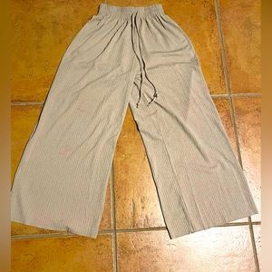 Stretchy Brown Beige Wide Leg Pants Elastic Band